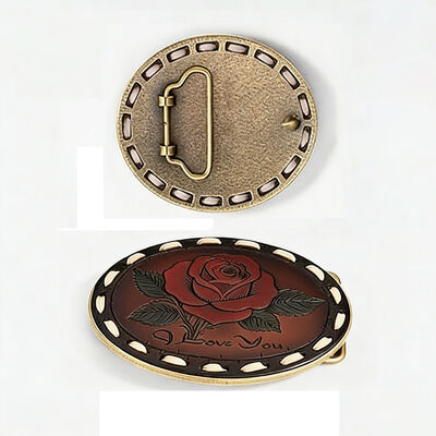 Custom belt buckle made of antique silver zinc alloy with colorful soft enamel detailing for you.